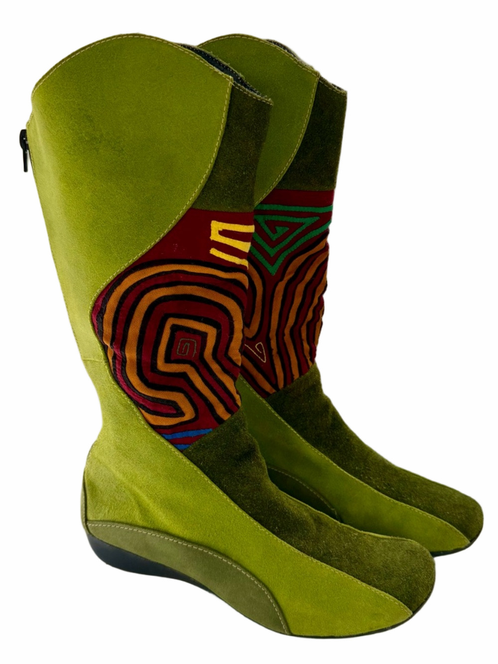 Mola Suede Tall Boots Size 39 US 9 Made by Guna/Kuna Women Green Back Zip